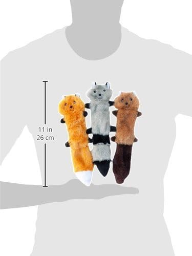 ZippyPaws Skinny Peltz - Fox, Raccoon,  Squirrel - No Stuffing Squeaky Dog Toys, Unstuffed Chew Toy for Small  Medium Breeds, Bulk Multi-Pack of 3 Soft Plush Toys, Flat No Stuffing Puppy Toys - 11