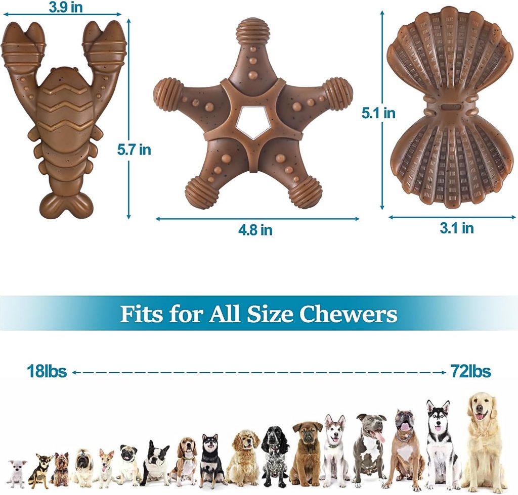 Chew Toys for Aggressive Chewers, Indestructible Dog Toys for Large Dogs, Durable Dog Toys for Large Medium Small Breed, 3 Pack Super Chewer Dog Toys with Tough Nylon, Gift for Dogs