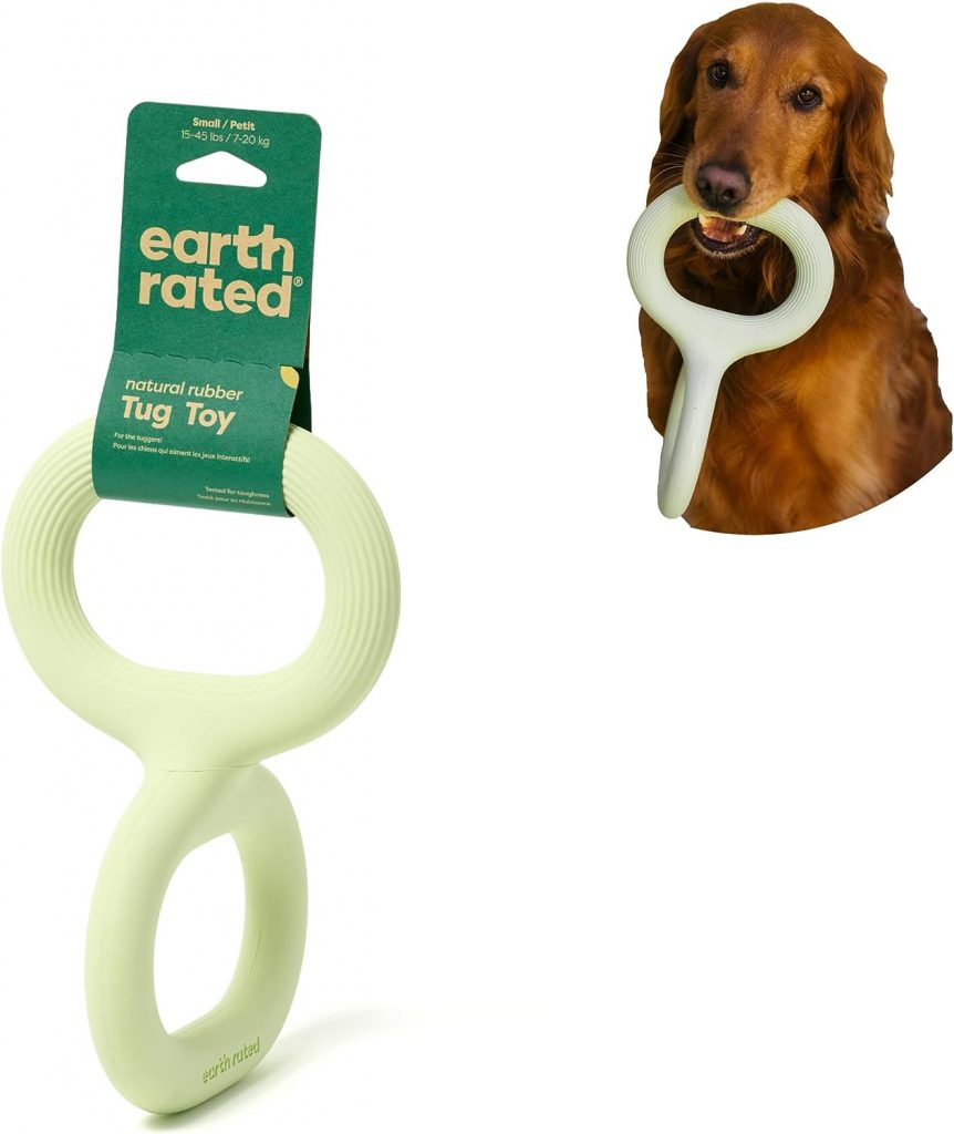 Earth Rated Tug of War Dog Toy, Durable Natural Rubber Dog Tug Toy with an Ergonomic Grip, Small