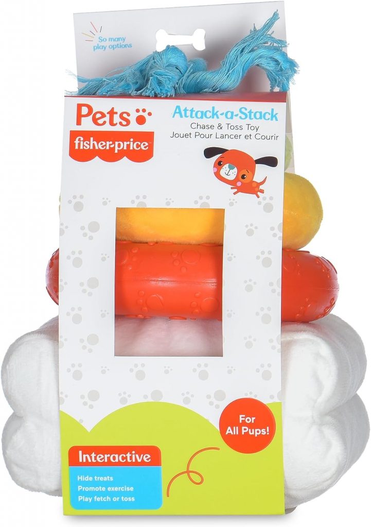Fisher-Price for Pets Attack-A-Stack Chase  Toss Toy | Ring Stack Toy for Dogs, Multifunctional Toys, Developmental Toys for Dogs and Puppies | Mental Stimulation Toys for Dogs