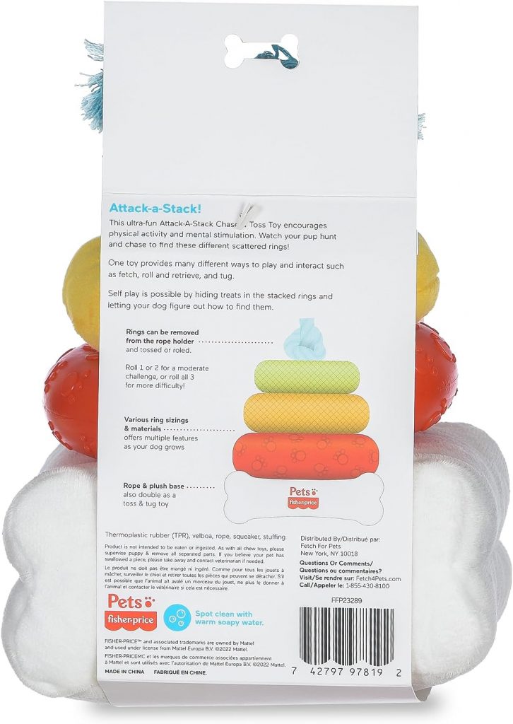 Fisher-Price for Pets Attack-A-Stack Chase  Toss Toy | Ring Stack Toy for Dogs, Multifunctional Toys, Developmental Toys for Dogs and Puppies | Mental Stimulation Toys for Dogs