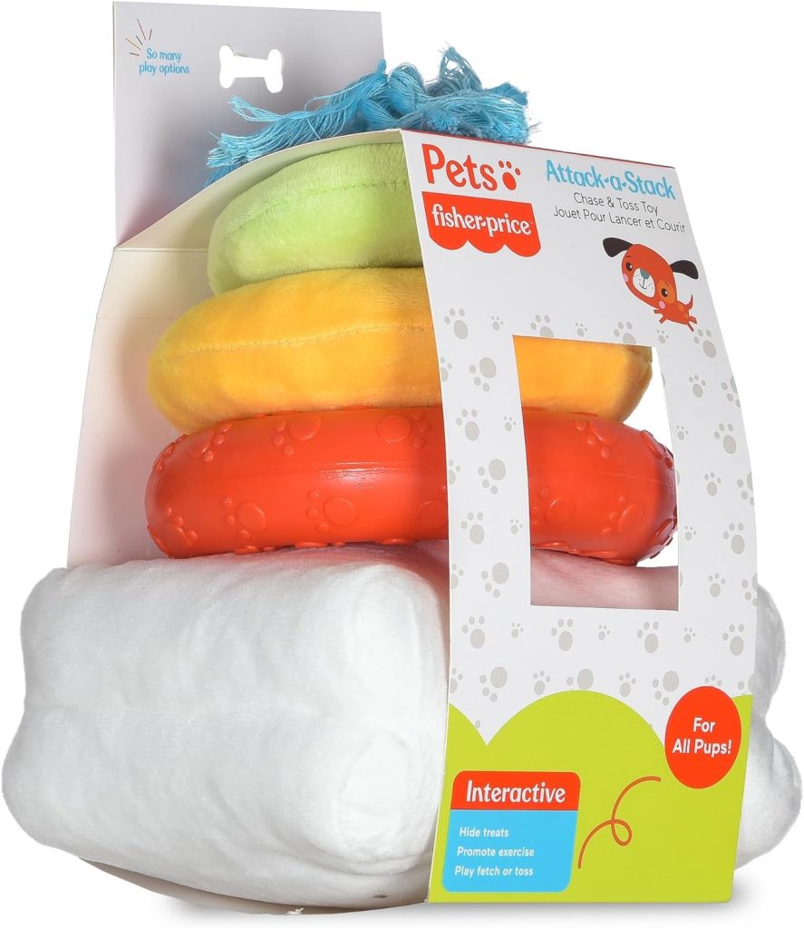 Fisher-Price for Pets Attack-A-Stack Chase  Toss Toy | Ring Stack Toy for Dogs, Multifunctional Toys, Developmental Toys for Dogs and Puppies | Mental Stimulation Toys for Dogs