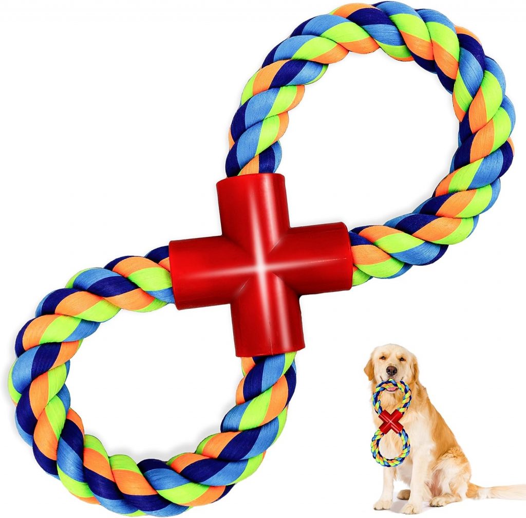 GHOBROFY Dog Rope Toys for Aggressive Chewers, Tough Dog Chew Toys for Medium Large Dog Breeds, Dog Grinding Teeth Chew Toys, Interactive Cotton Tug of War Dog Toy, Dark Color