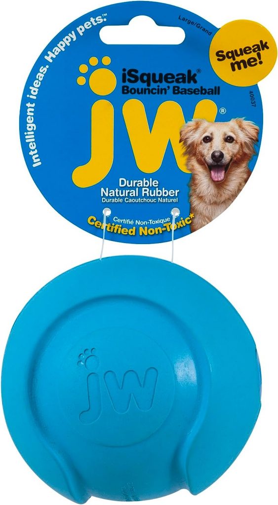 JW Pet Company iSqueak Bouncin Baseball Dog Toy, Large (Colors Vary), multi (40037)
