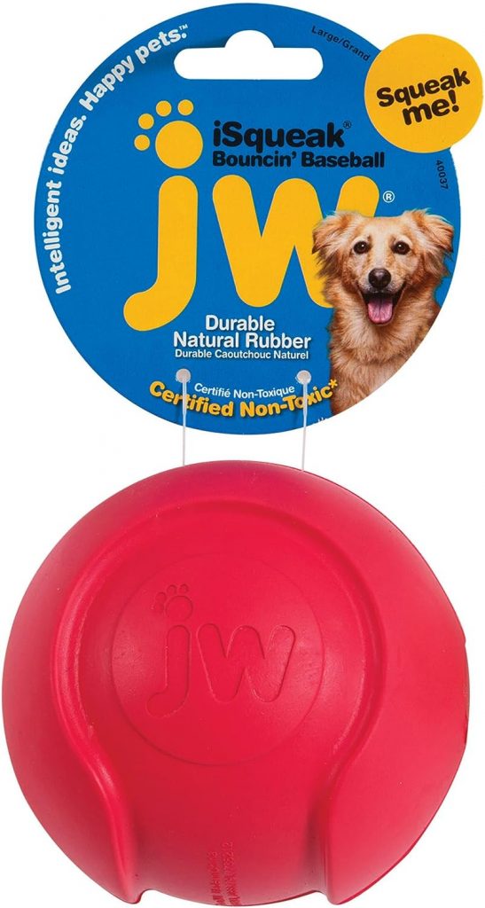 JW Pet Company iSqueak Bouncin Baseball Dog Toy, Large (Colors Vary), multi (40037)