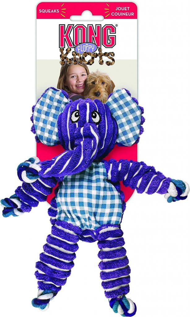 KONG Floppy Knots Elephant - Internal Floppy Knot Rope Toy for Dogs - Elephant Dog Toy for Aggressive Chewers - Tug Toy with Minimal Stuffing - Rope Dog Toy with Squeakers - Medium/Large Dogs