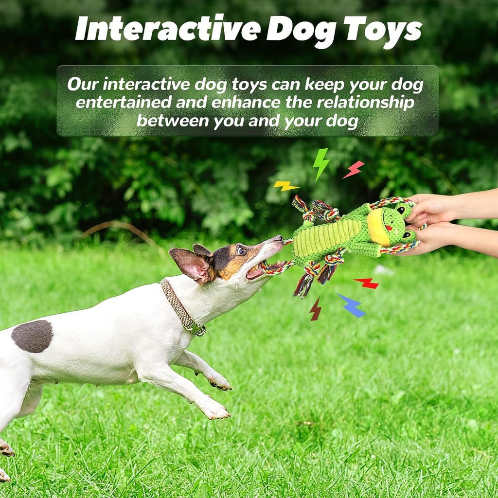 Letsmeet Dog Squeak Toys Plush Dog Toy with Crinkle Paper and Ropes - Small Puppy Toys Interactive Dog Toys for Small, Medium, Large Dogs