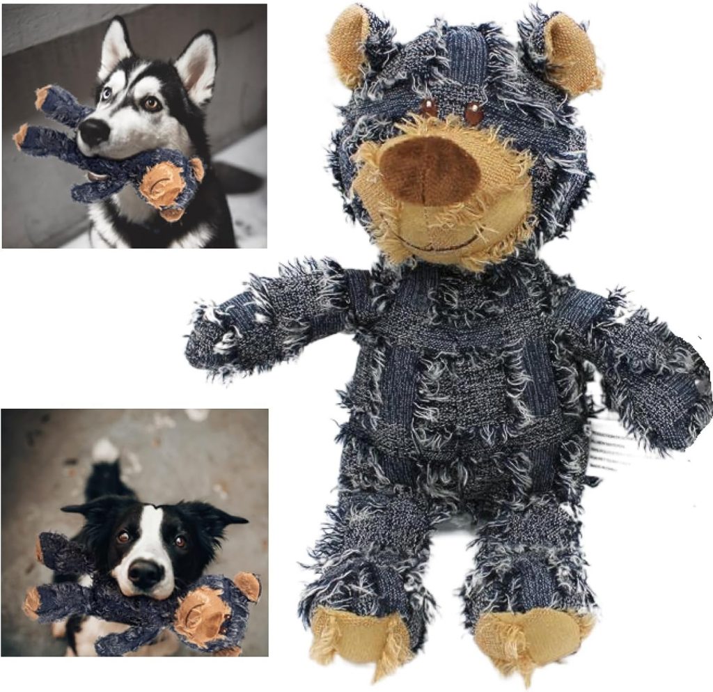 MAXBECK Dog Companion for Heavy Chewers- 2023 New Indestructible Robust Bear Dog Toy, Durable Squeaky Dog Toys for Heavy Chewers, Unbreakable Stuffed Plush Dog Toys for Aggressive Chewers (A-Navy)