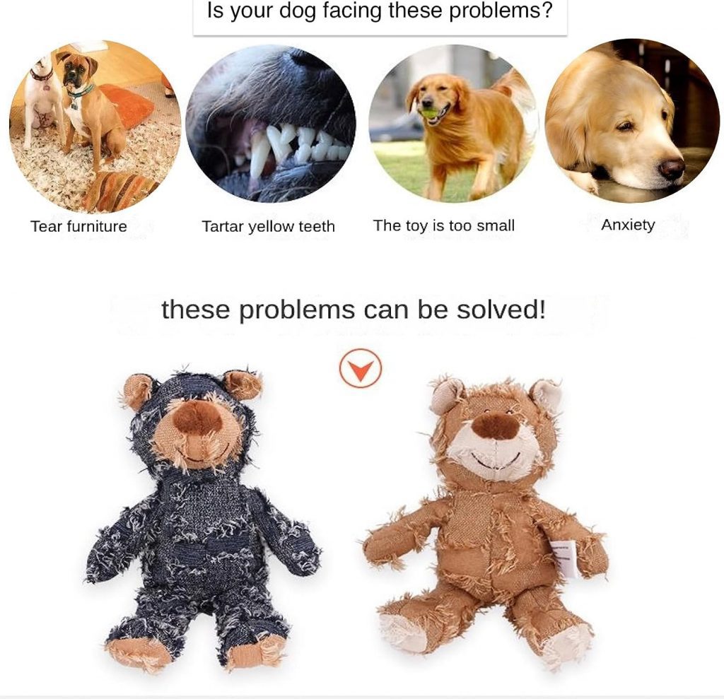 MAXBECK Dog Companion for Heavy Chewers- 2023 New Indestructible Robust Bear Dog Toy, Durable Squeaky Dog Toys for Heavy Chewers, Unbreakable Stuffed Plush Dog Toys for Aggressive Chewers (A-Navy)