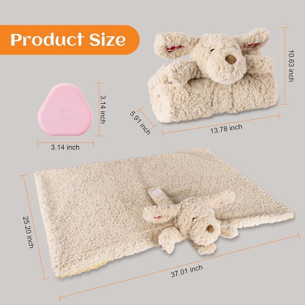 Moropaky Heartbeat Toy Puppy Heartbeat Blanket for Dog Anxiety Relief, Heartbeat Stuffed Animal for Puppy Calming Aid Behavioral Aid, Comfort Cuddly Toy for Dogs Cats Pets