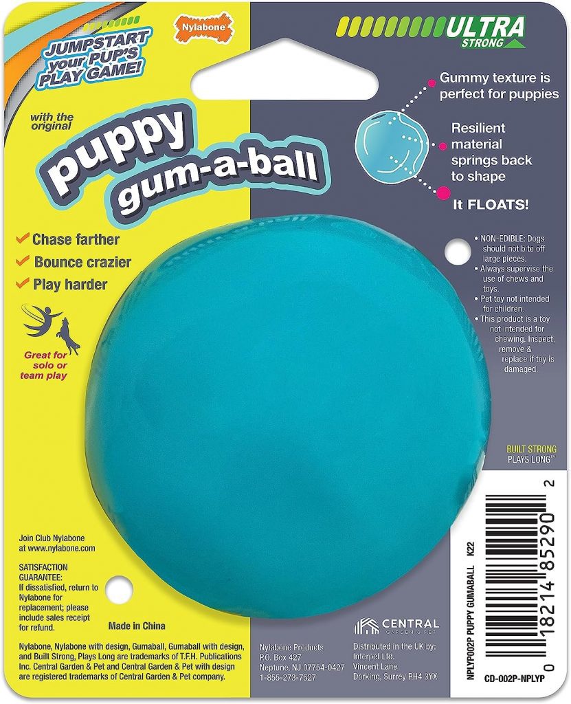 Nylabone Power Play Puppy Gum-a-Ball, Puppy Ball - Interactive Puppy Enrichment Toys - Puppy Must Haves (1 Count)