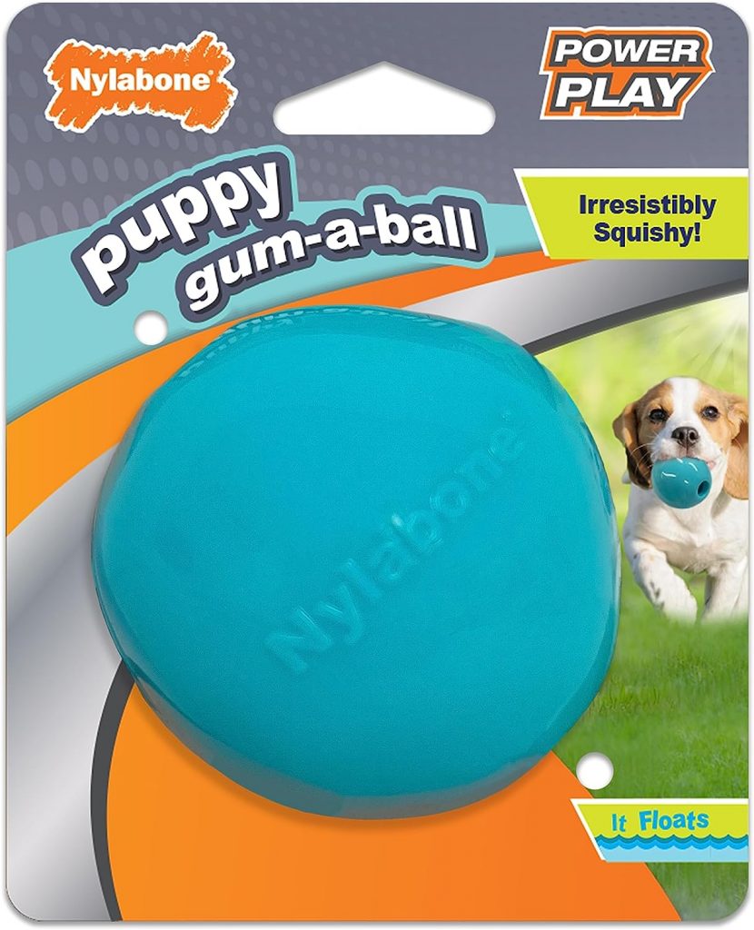 Nylabone Power Play Puppy Gum-a-Ball, Puppy Ball - Interactive Puppy Enrichment Toys - Puppy Must Haves (1 Count)
