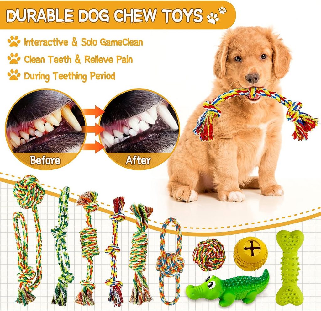 OSORD Puppy Chew Toys for Teething, 20Pcs Durable Dog Toys for Small Dogs, Squeaky Dog Toys and Interactive Rope Toy for Boredom, Dog Training Tools Puppy Essentials with Basket for Small Medium Breed