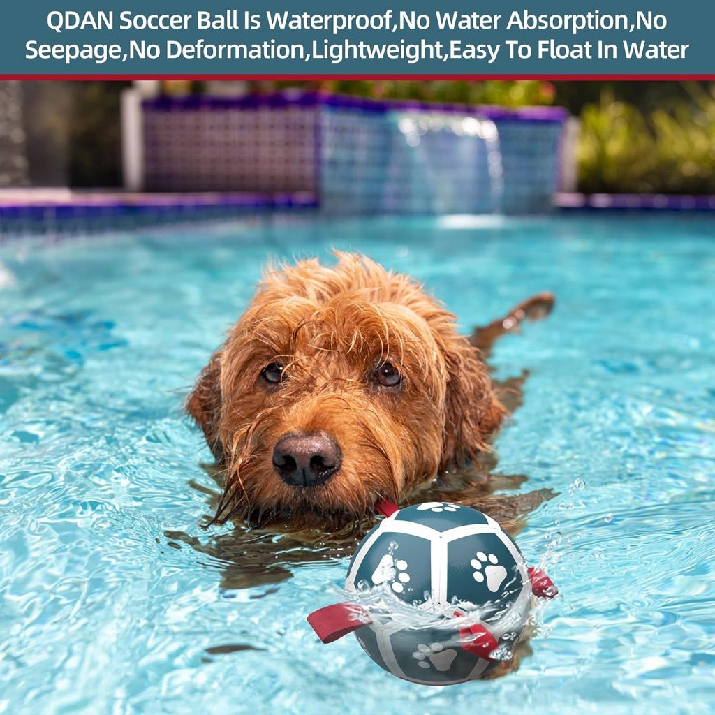 QDAN Dog Toys Soccer Ball with Straps, Outdoor Interactive Dog Toys for Tug of War, Puppy Birthday Gifts, Dog Tug Toy, Dog Water Toy, Durable Dog Balls for Small Dogs - BlueRed（5 Inch）