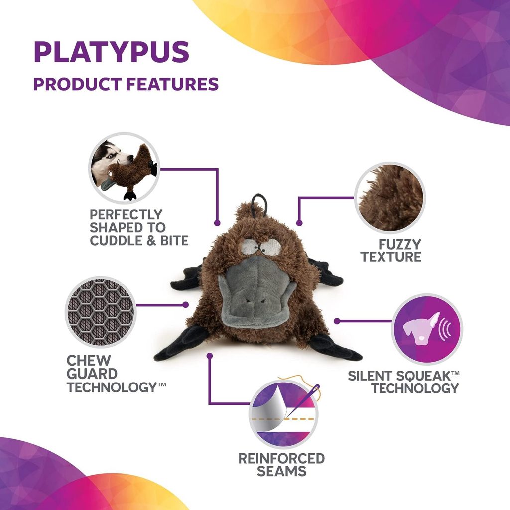 TrustyPup Strong N Silent Platypus Silent Squeak Plush Dog Toy, Chew Guard Technology - Brown, Large
