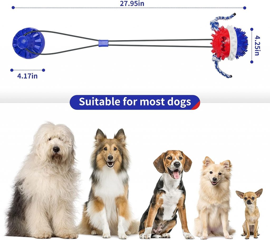 ULEFIX Suction Cup Dog Toy for Aggressive Chewers Large Breed Interactive Tug of War Indestructible Dog Puzzle Toys Blue