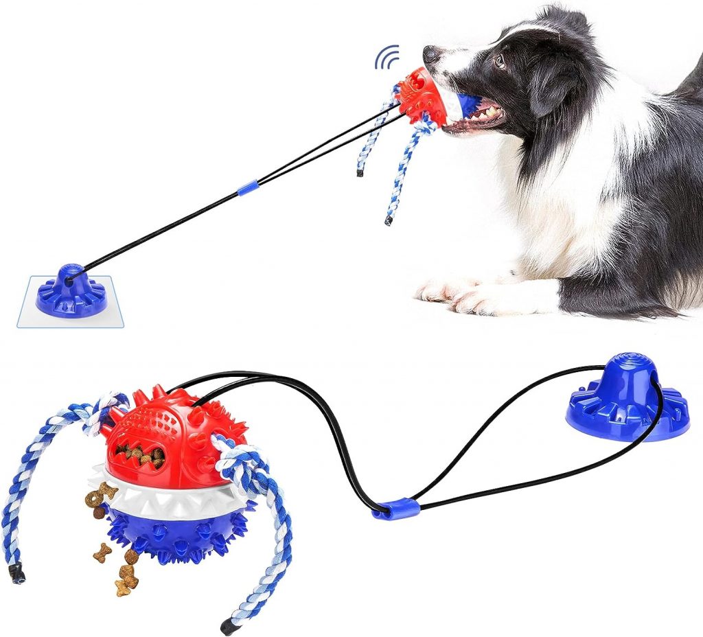 ULEFIX Suction Cup Dog Toy for Aggressive Chewers Large Breed Interactive Tug of War Indestructible Dog Puzzle Toys Blue