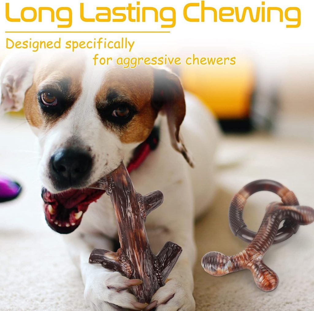 Zimtty Dog Toys, 3 Pack Indestructible Dog Chew Toys for Aggressive Chewers, Durable Tough Nylon Real Bacon Flavor Teething Chew Toys for Large Medium Small Dog (Brown1)