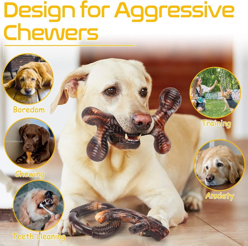 Zimtty Dog Toys, 3 Pack Indestructible Dog Chew Toys for Aggressive Chewers, Durable Tough Nylon Real Bacon Flavor Teething Chew Toys for Large Medium Small Dog (Brown1)